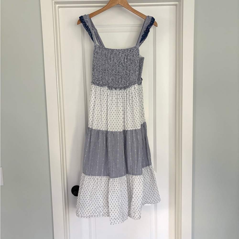 J. Crew Poplin Tiered Patchwork Cotton Midi Dress S